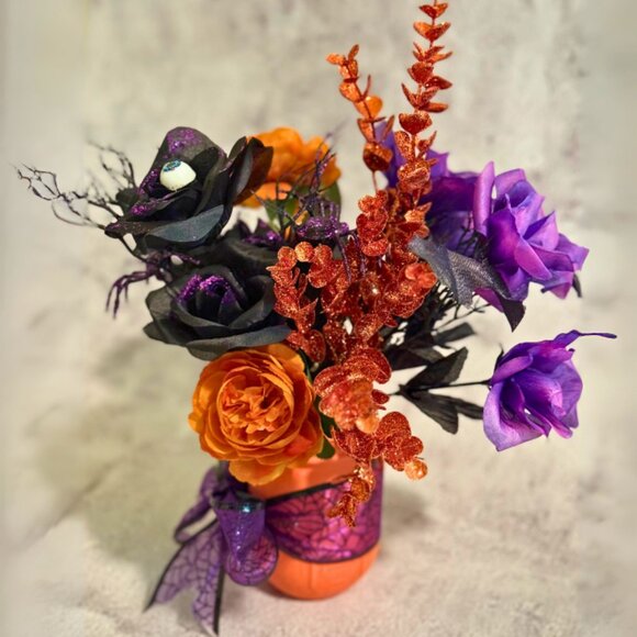 Halloween Faux Floral Arrangement in Mason Jar - Home Holiday Decor - Picture 7 of 9